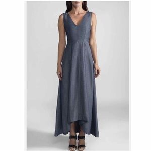 Eleventy V Neck Sleeveless Flax Linen Blend Pleated Maxi Dress Size US 0 EU 38